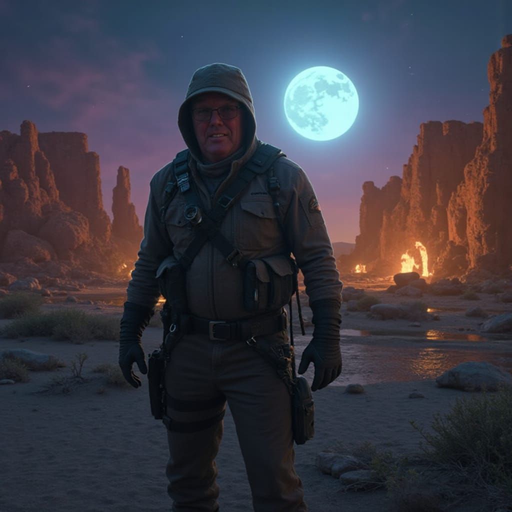 Tomb Raider Bounty Hunter in Futuristic Alien Landscape