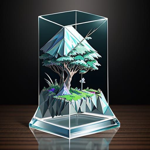 Surreal Aetherpunk Dreamscape in Low Poly Acrylic Style