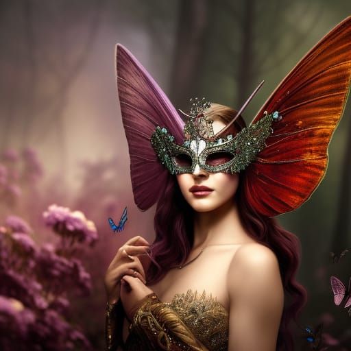 Elegant Princess with Butterfly Mask in Chiaroscuro