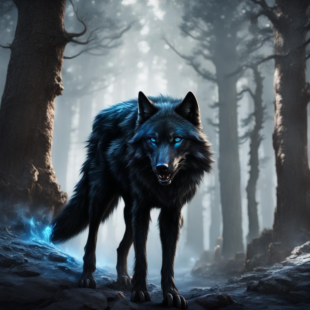 Majestic Black Wolf with Blue Eyes