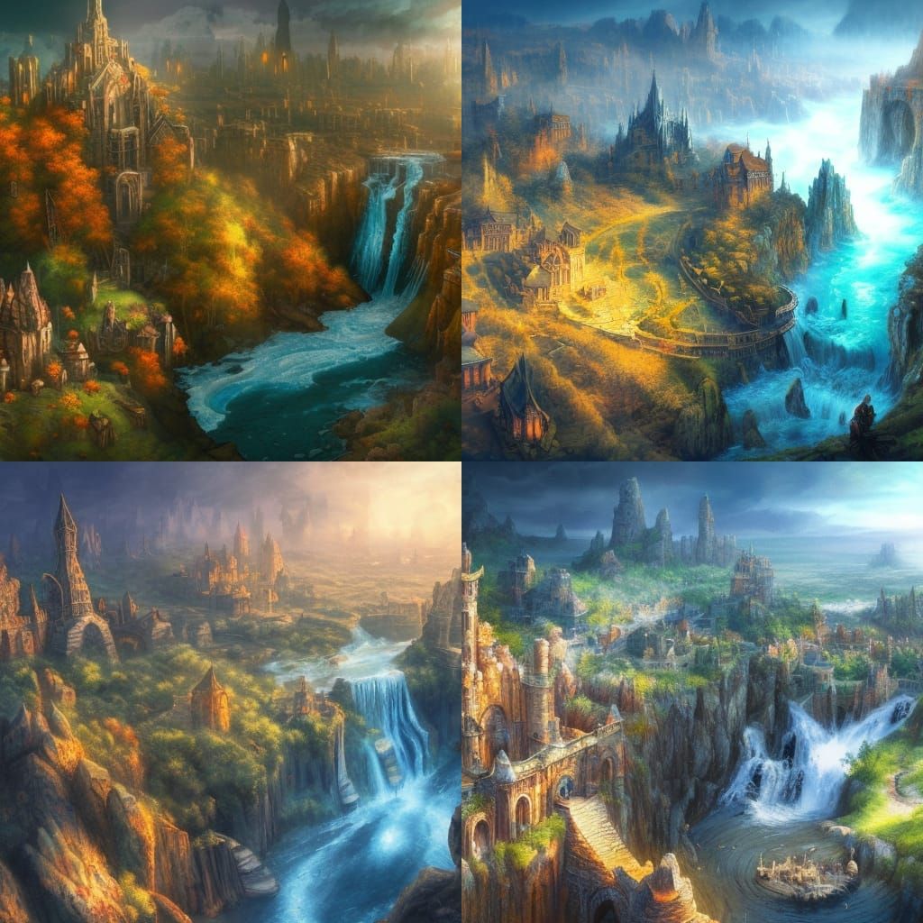 Aerial Stone City in Fantasy Landscape