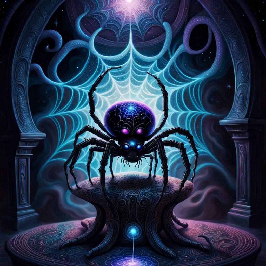 Psychedelic Spider Lamp on Mystical Altar