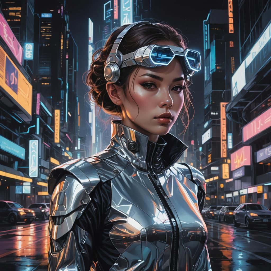 Futuristic Woman Portrait in Cyberpunk Style