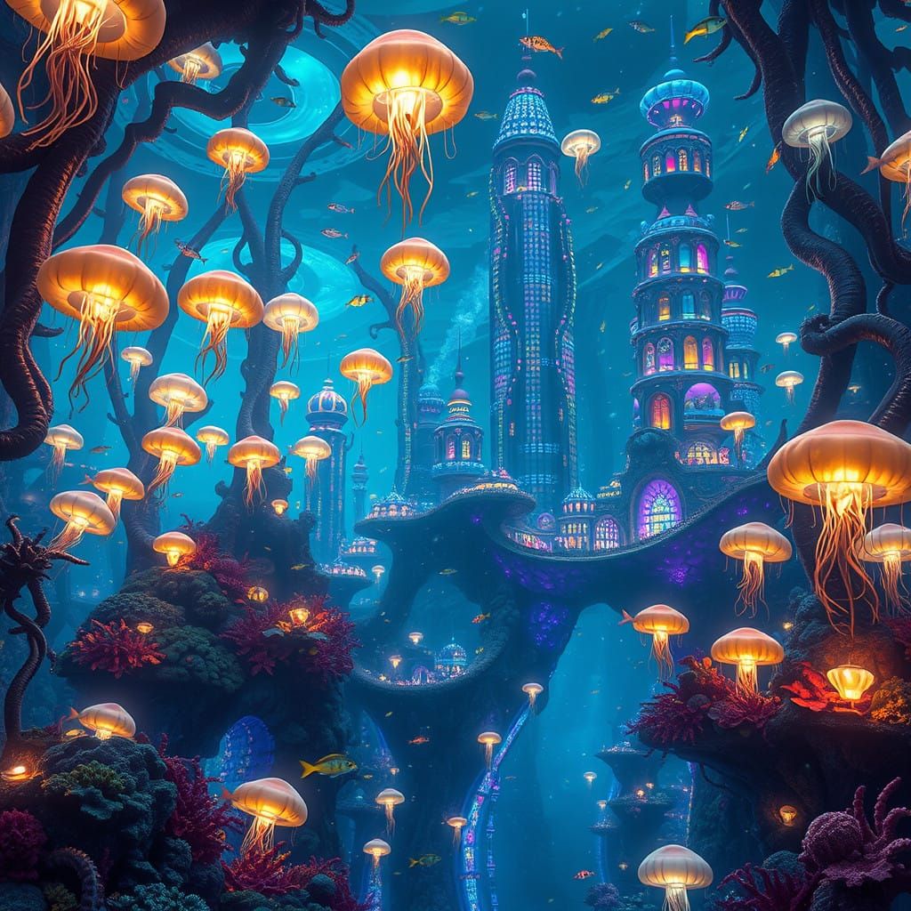 Surreal Underwater City in Art Nouveau Style