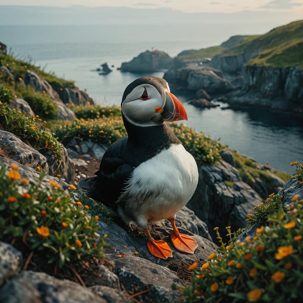 Atlantic puffin on rocky clifff