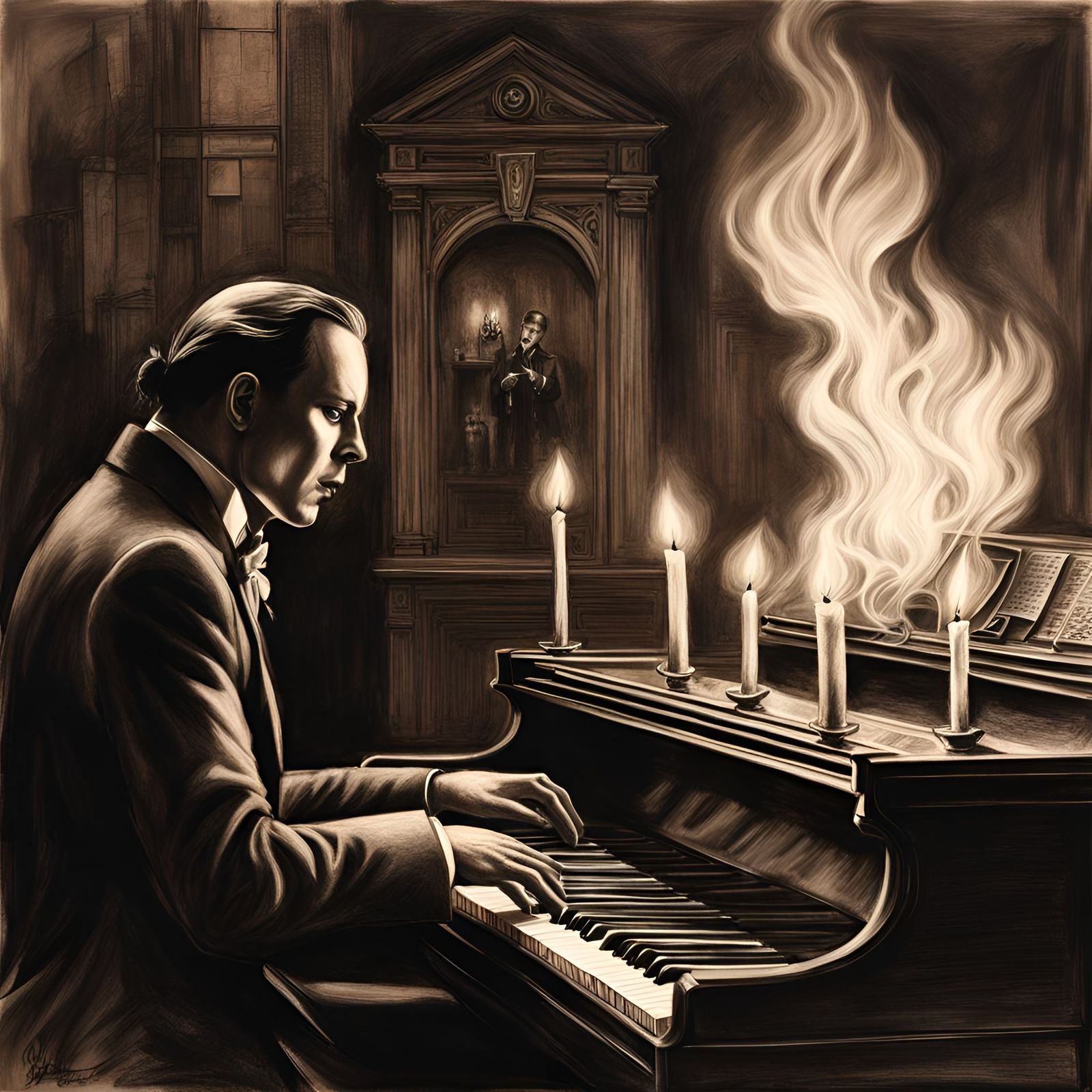 Post-Apocalyptic Phantom of the Opera: Charcoal Drawing