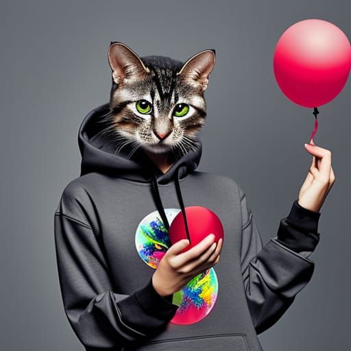 Punk Woman with Balloon: Digital Art Illustration