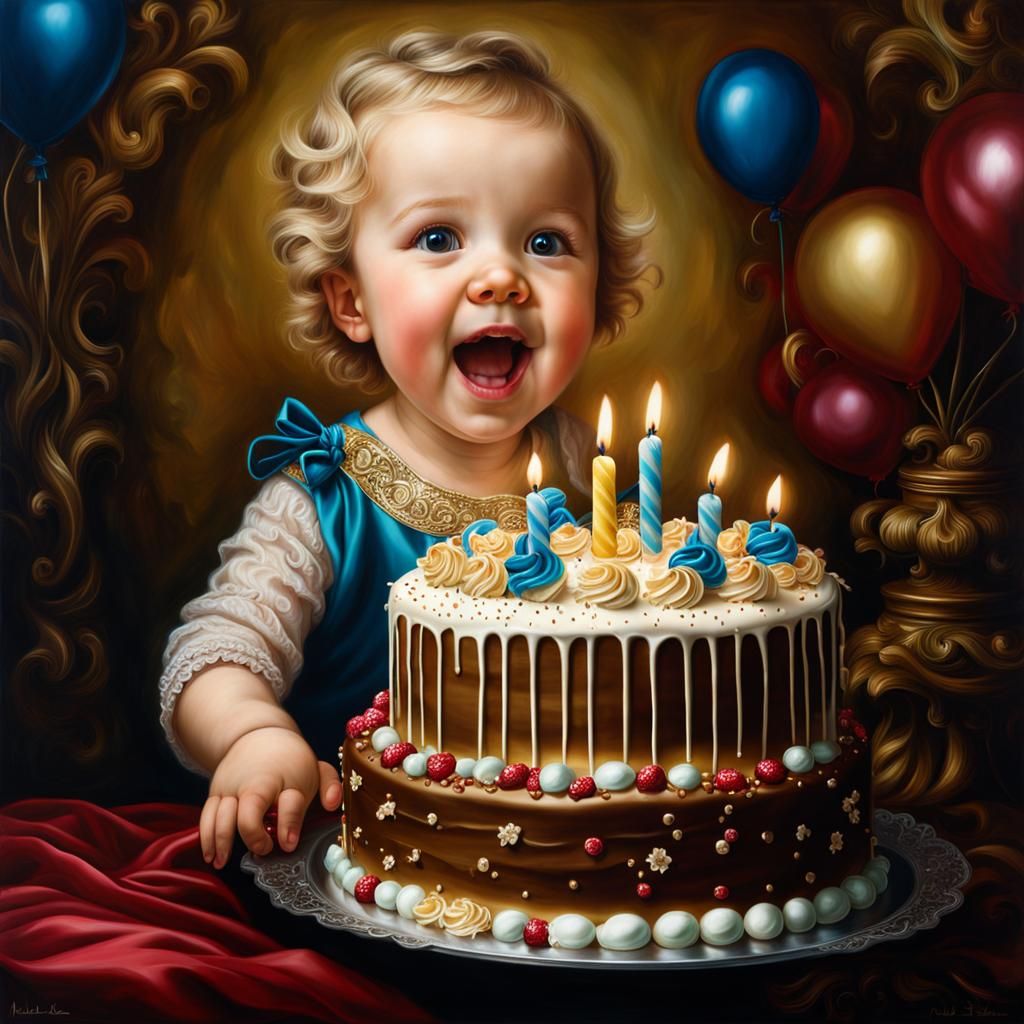 Toddler's Birthday: A Photorealistic Oil Painting