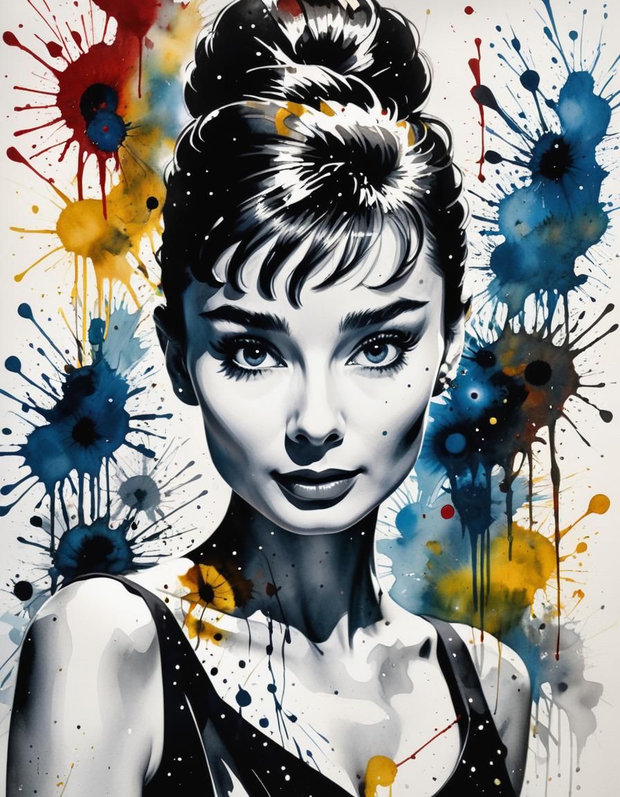 Ink splatter art of Audrey Hepburn