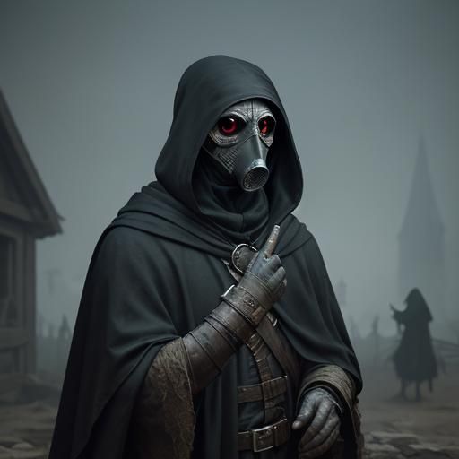 Eerie Plague Doctor in Grotesque Mask: Digital Art