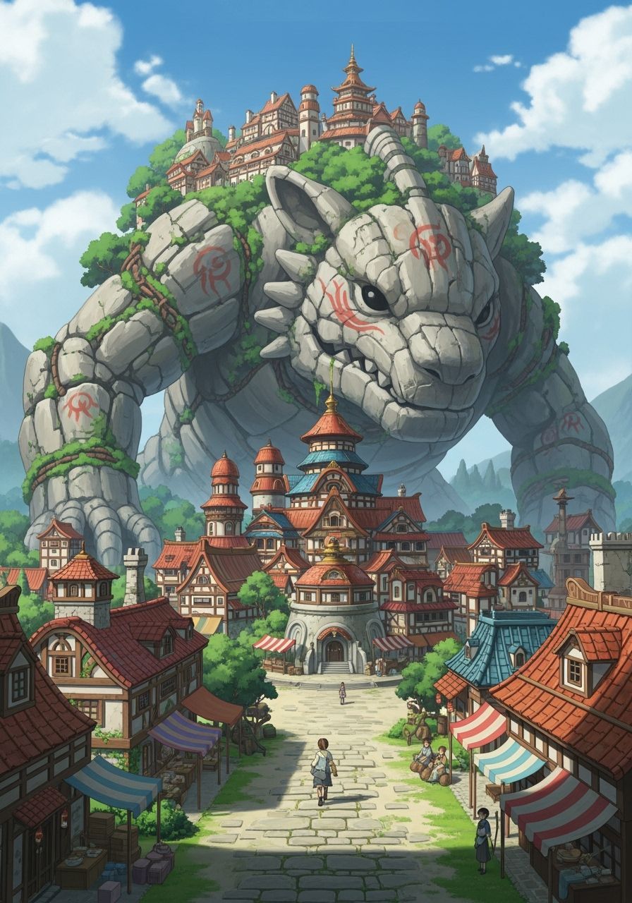 Stone Golem Guardian of Fantasy Village