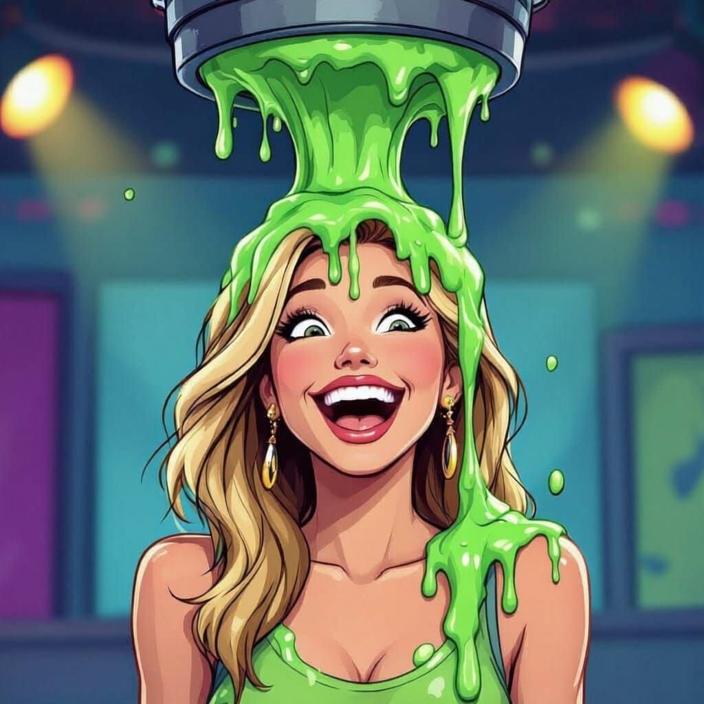 Woman Covered in Slime on Game Show, Laughing
