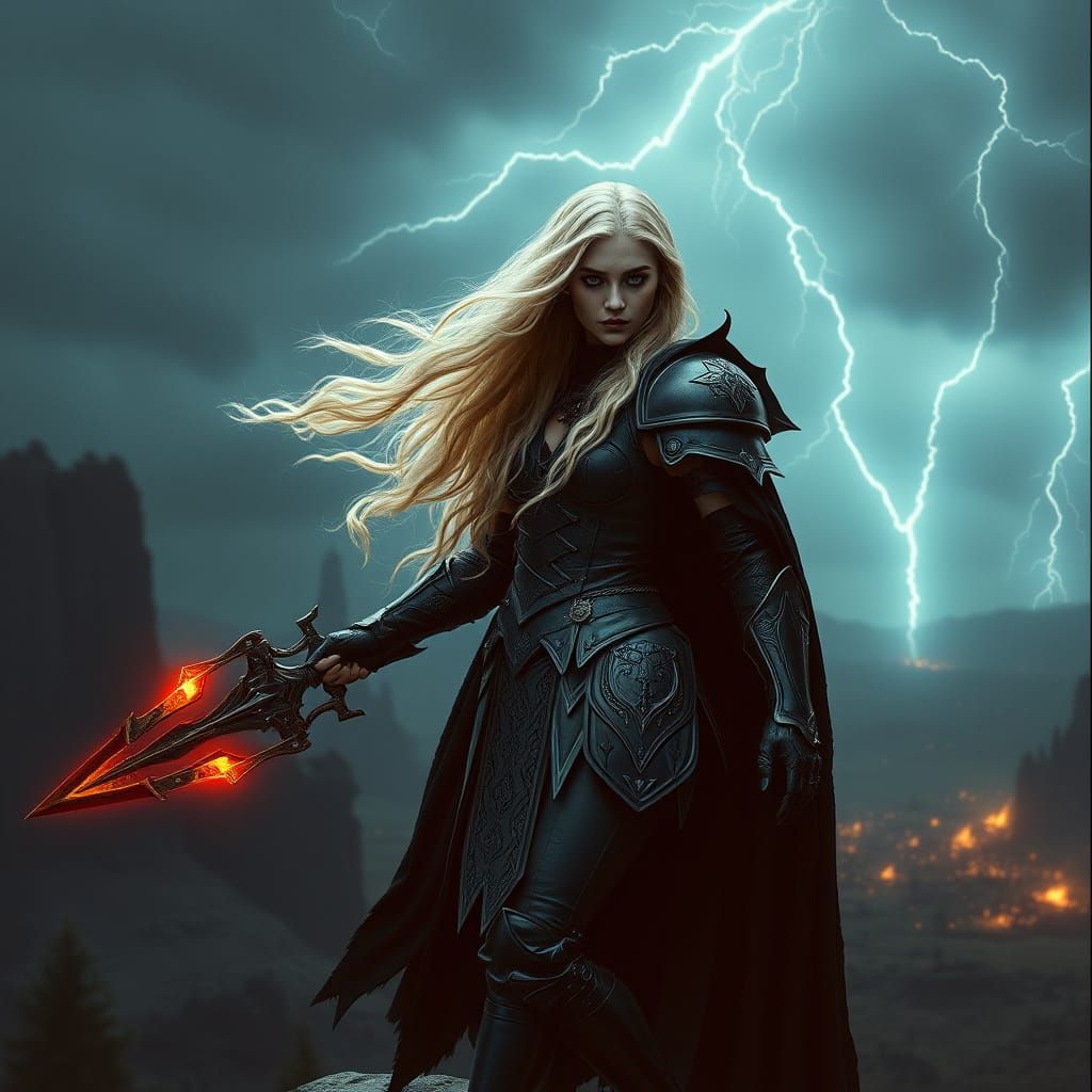 Goth Valkyrie with Runic Sword in Dark Fantasy Style