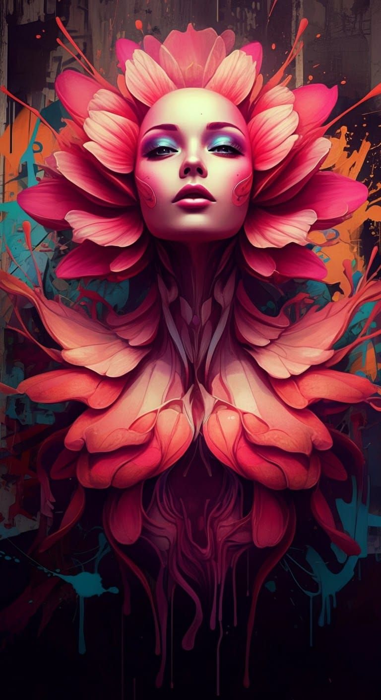 Vibrant Flower Siren Unfolds in Urban Graffiti Art