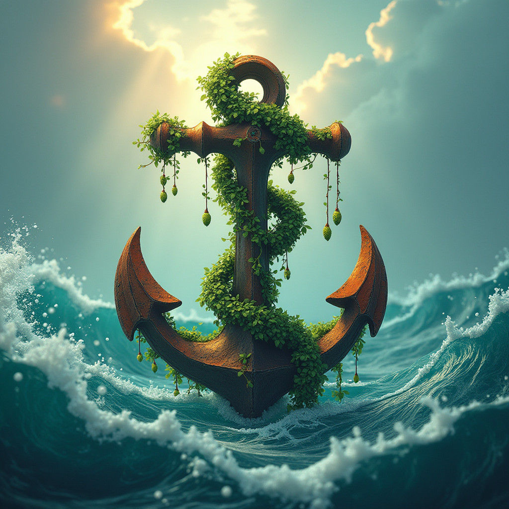 Hop Vines Entwined on Weathered Anchor