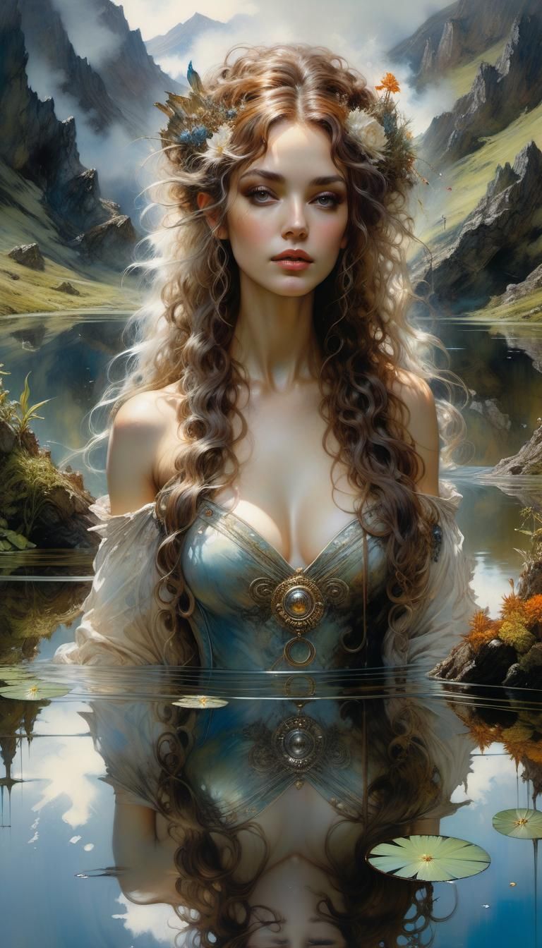 Celestial Goddess Reflecting in Mountain Pond