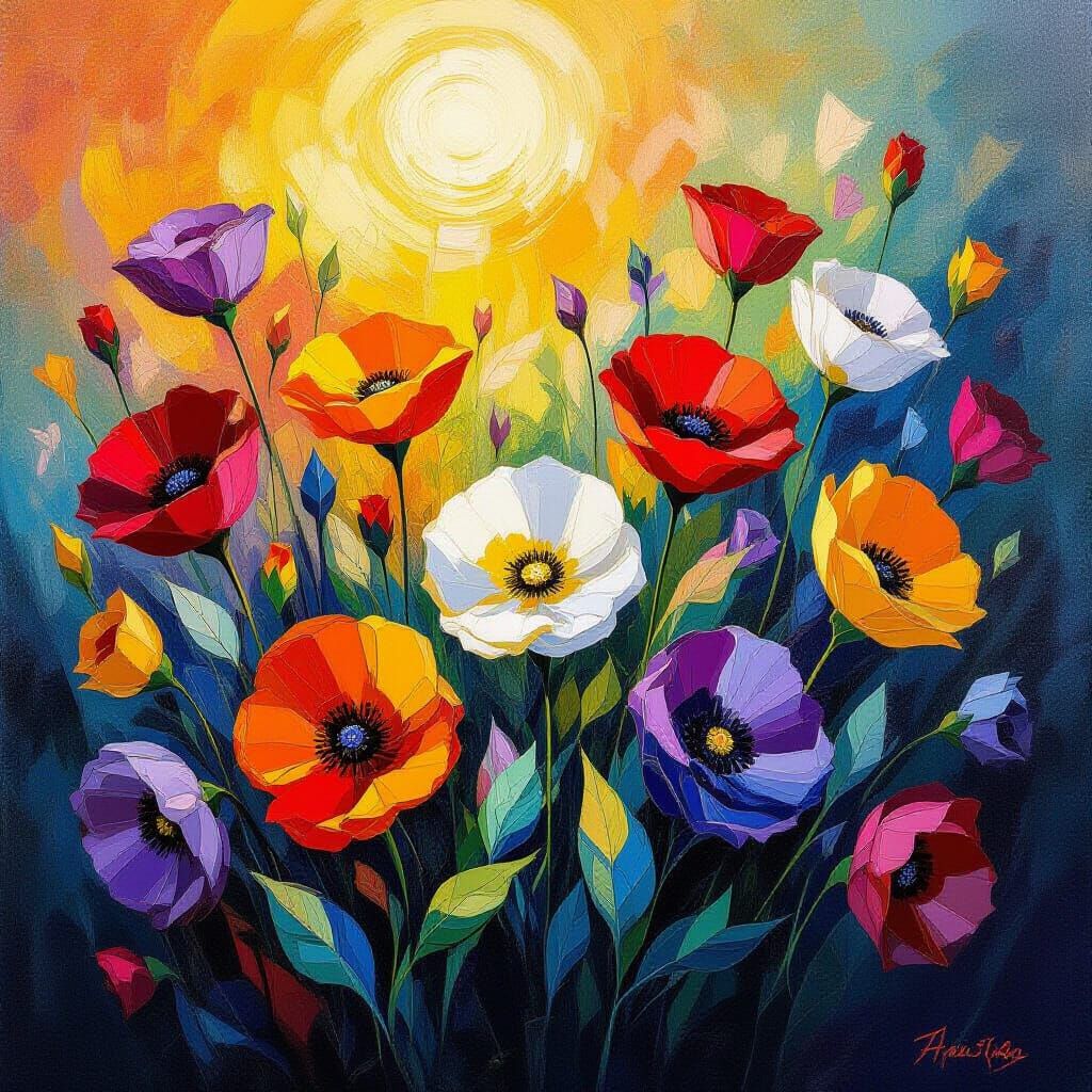 Vibrant Flowers in Intense Sunlight, Abstract Art