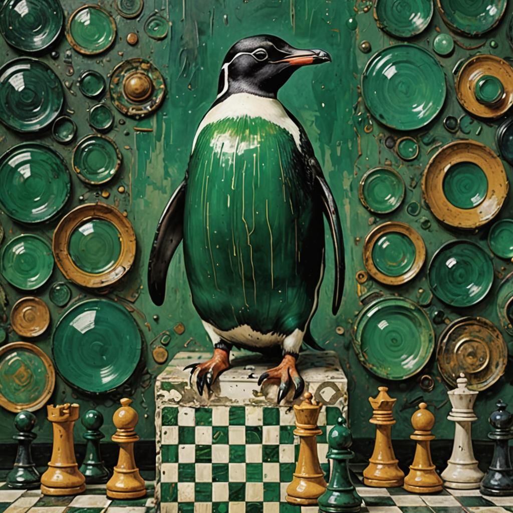 Gigeresque Penguin in Emerald with Distressed Paint