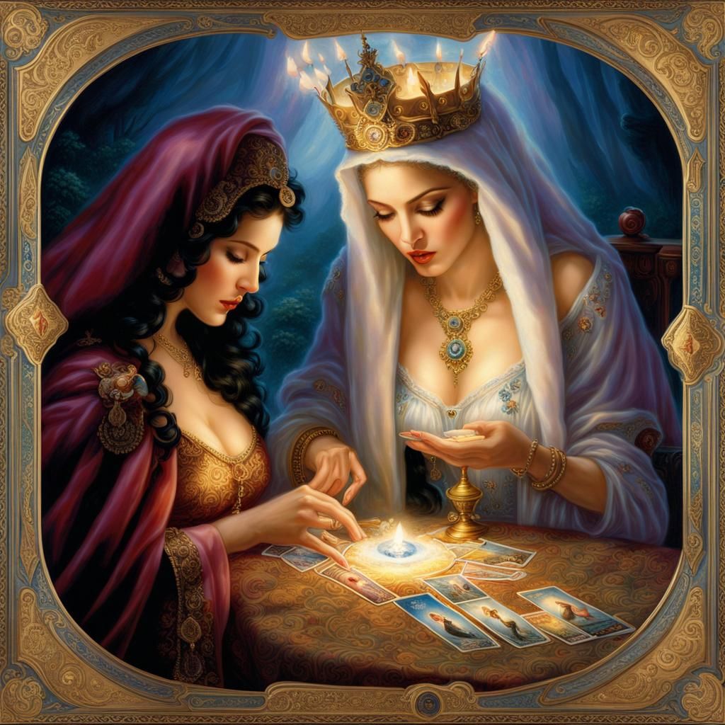 Madonna reading the Tarot card, the Death card for Kim Kardashian.