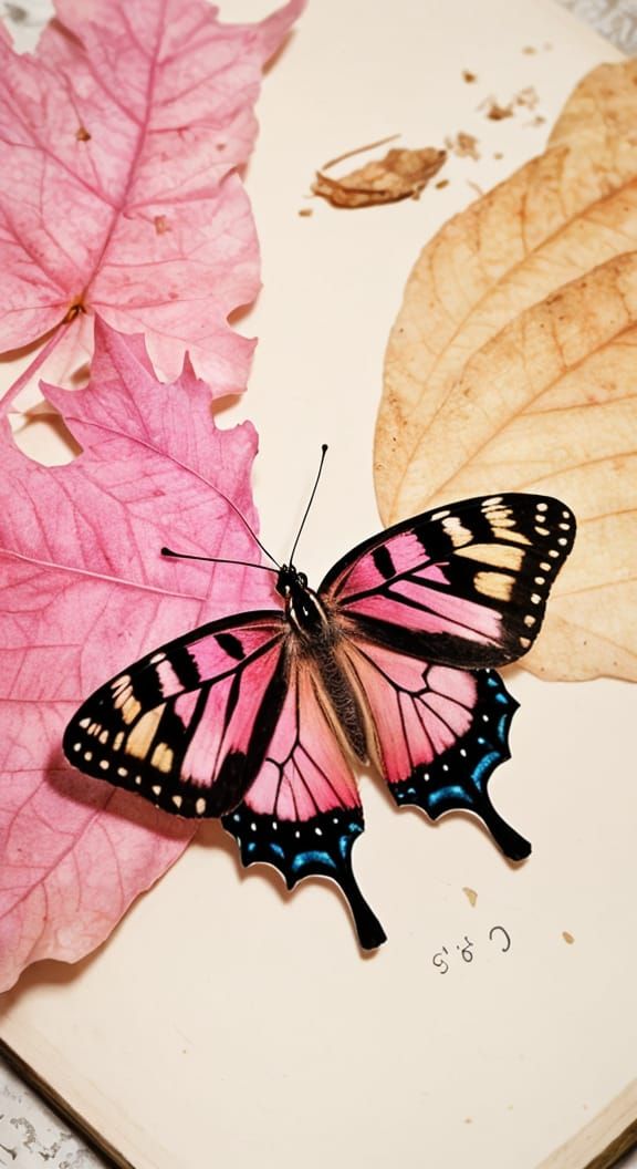 Pink Butterfly on Burnt Parchment