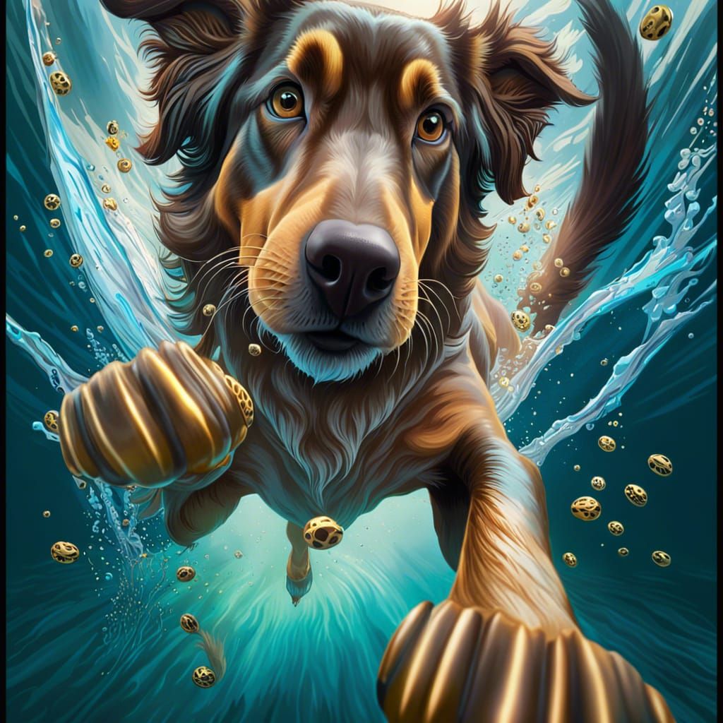 Dog Diving into Water, Surrealist Concept Art