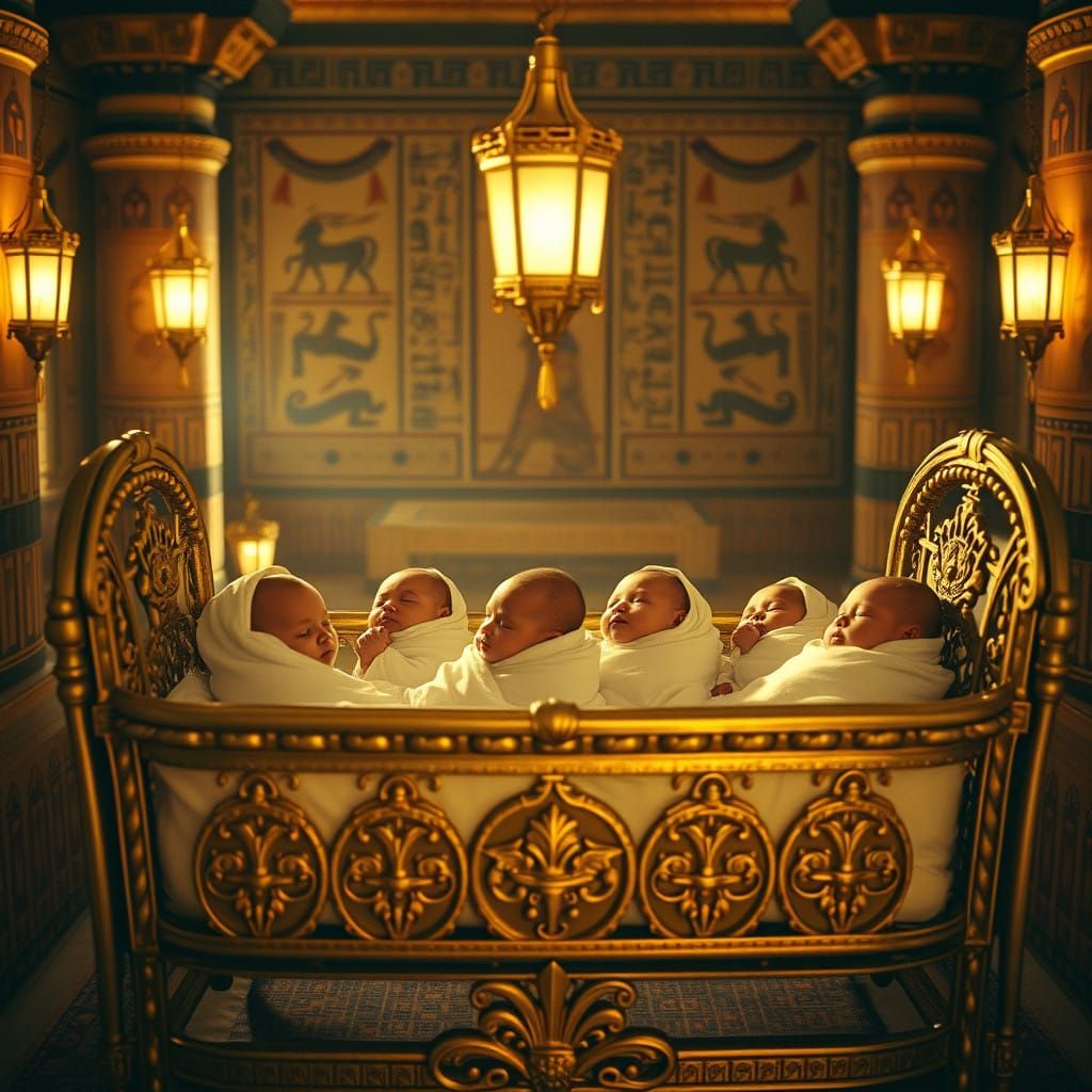 Ancient Egyptian Crib Scene in Warm Golden Light