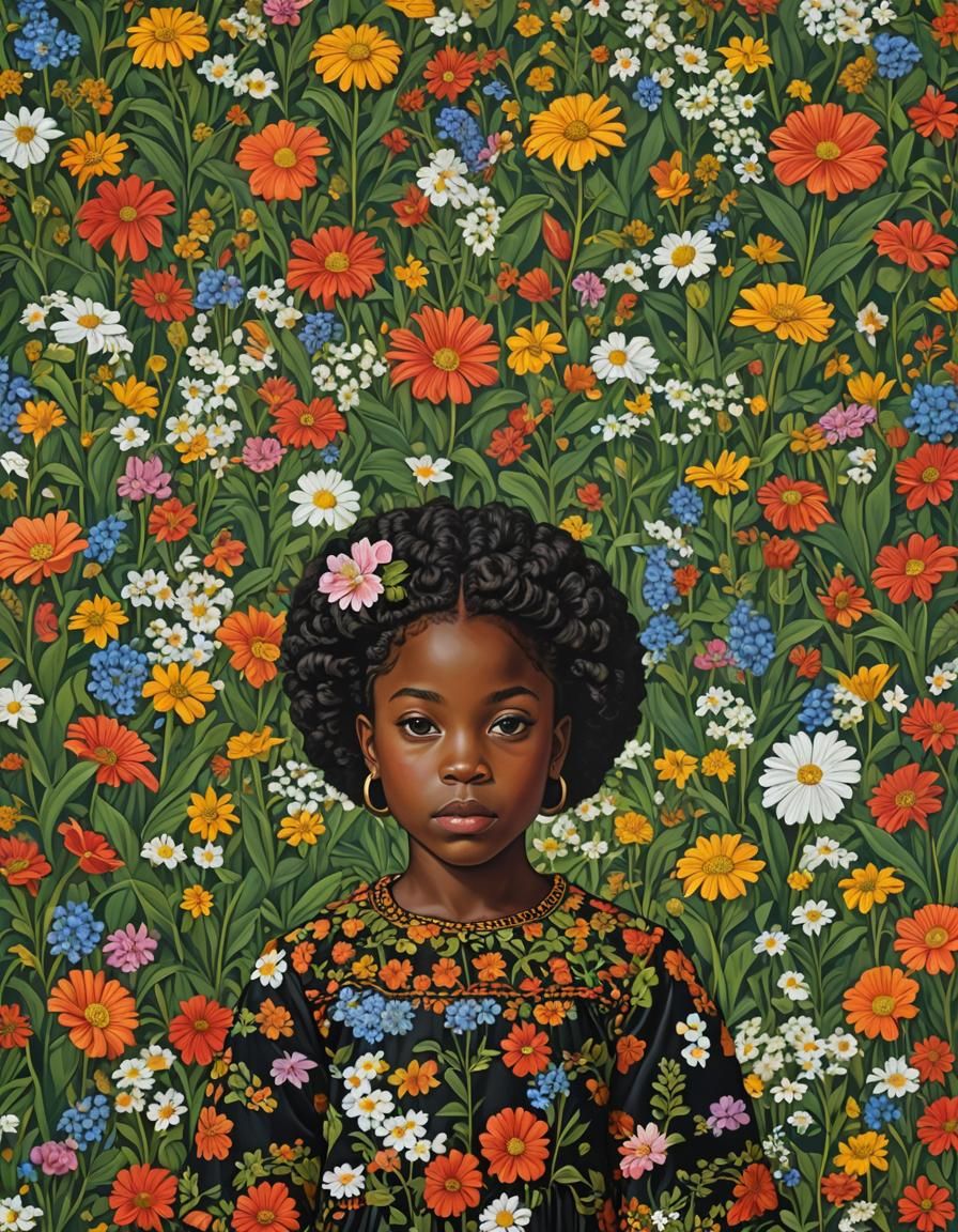 Girl in Flower Field, Contemporary Portraiture
