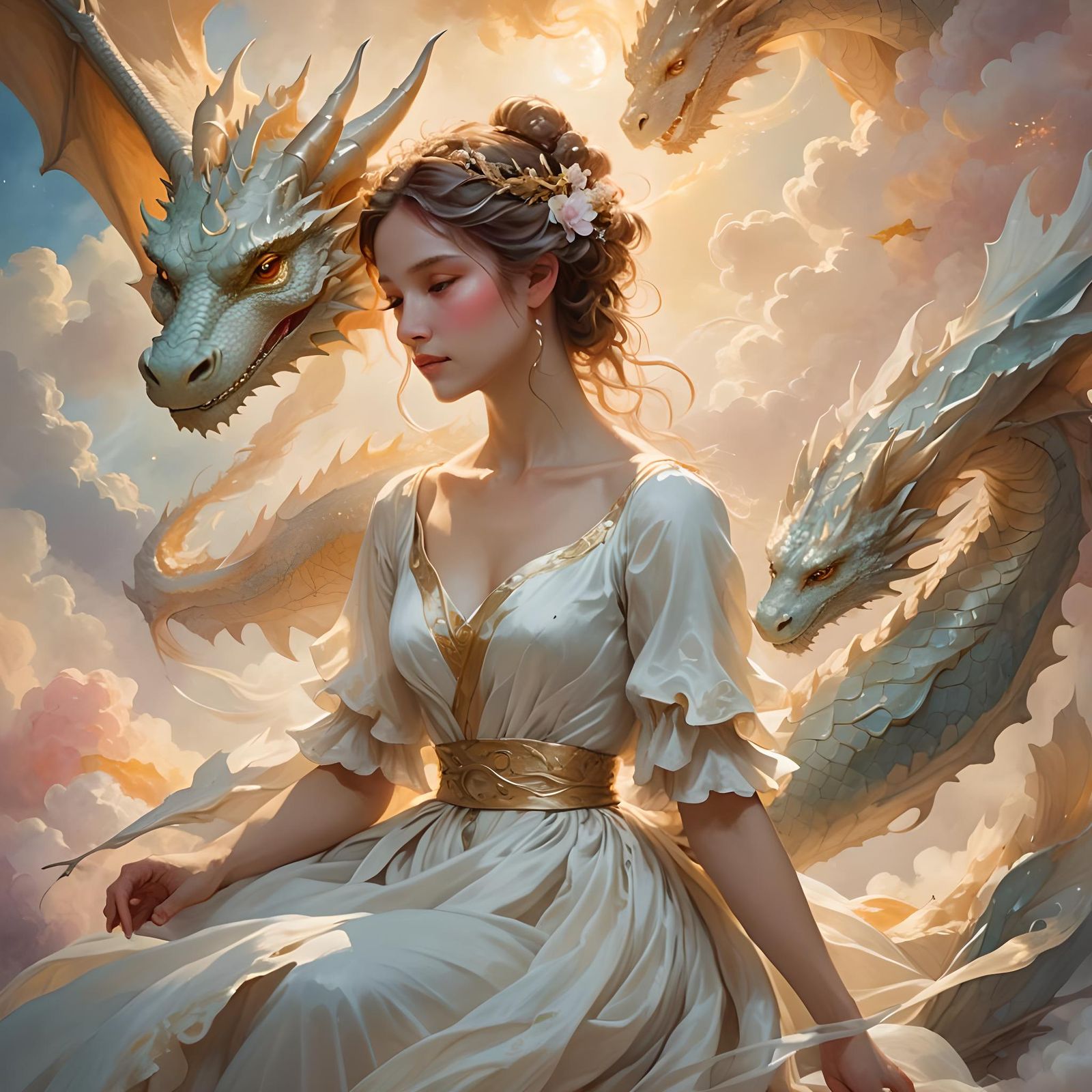 Dragon's Gentle Embrace in Heavenly Light