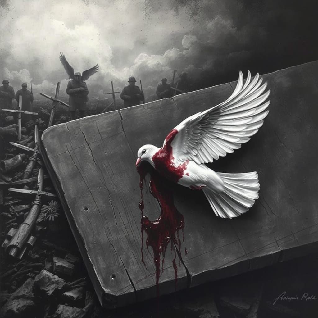 Bleak Blackboard Scene with Dove Wing in Charcoal