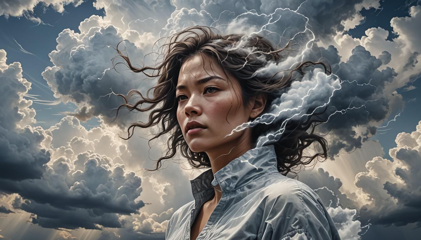 Ethereal Woman Made of Clouds and Wind