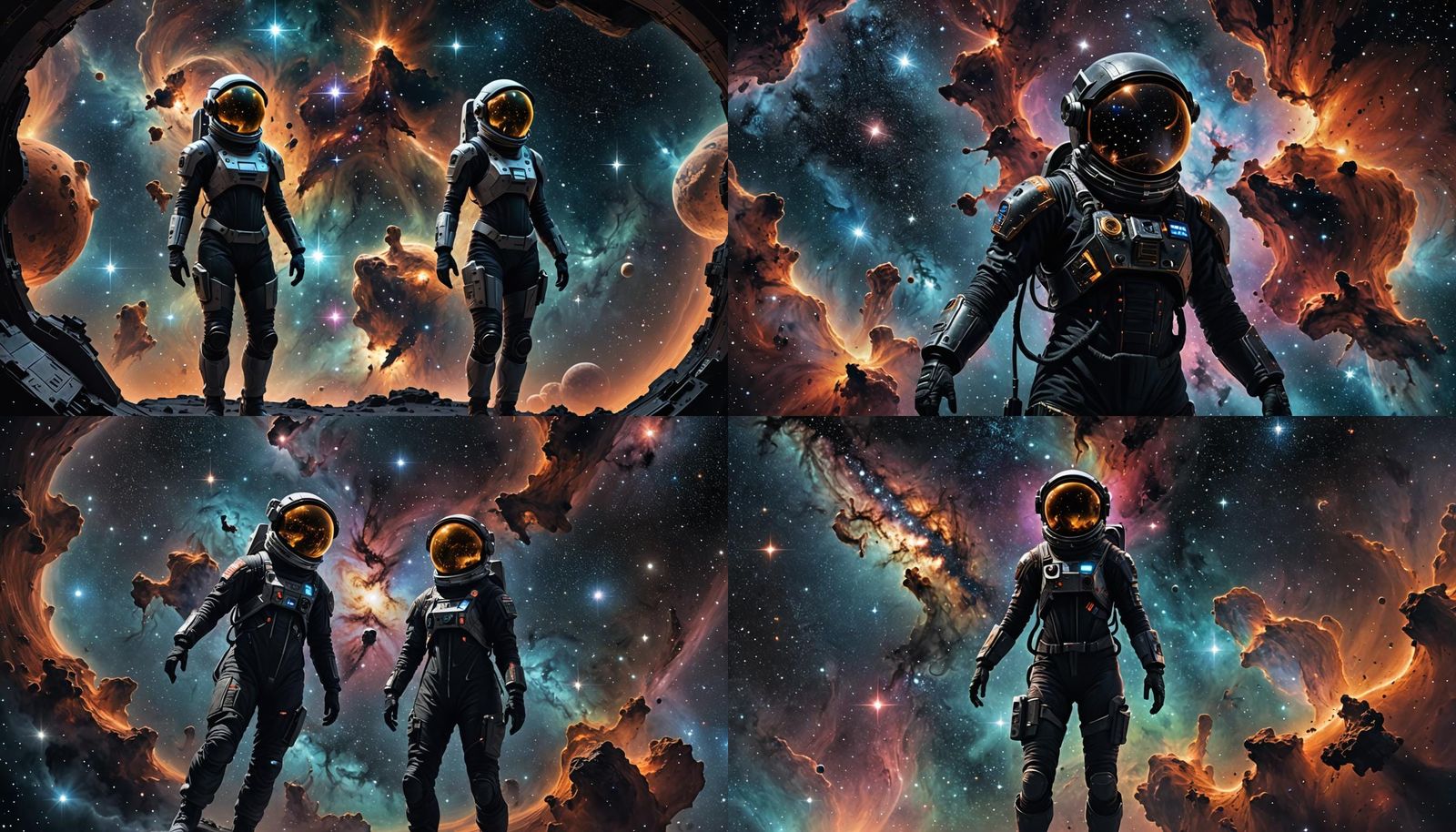 Female Astronaut Gazing at Star Nebula in Space