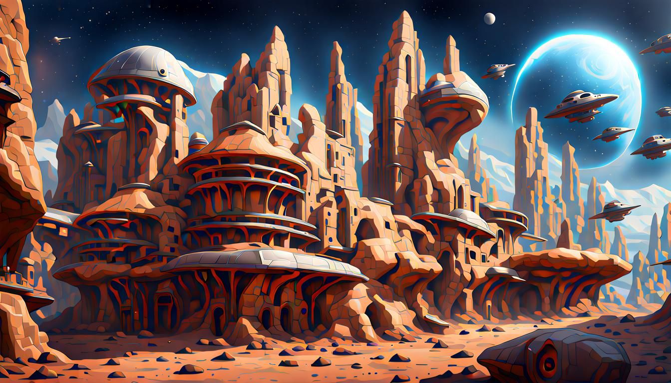 Sci-Fi Medieval Asian Town with Spaceships