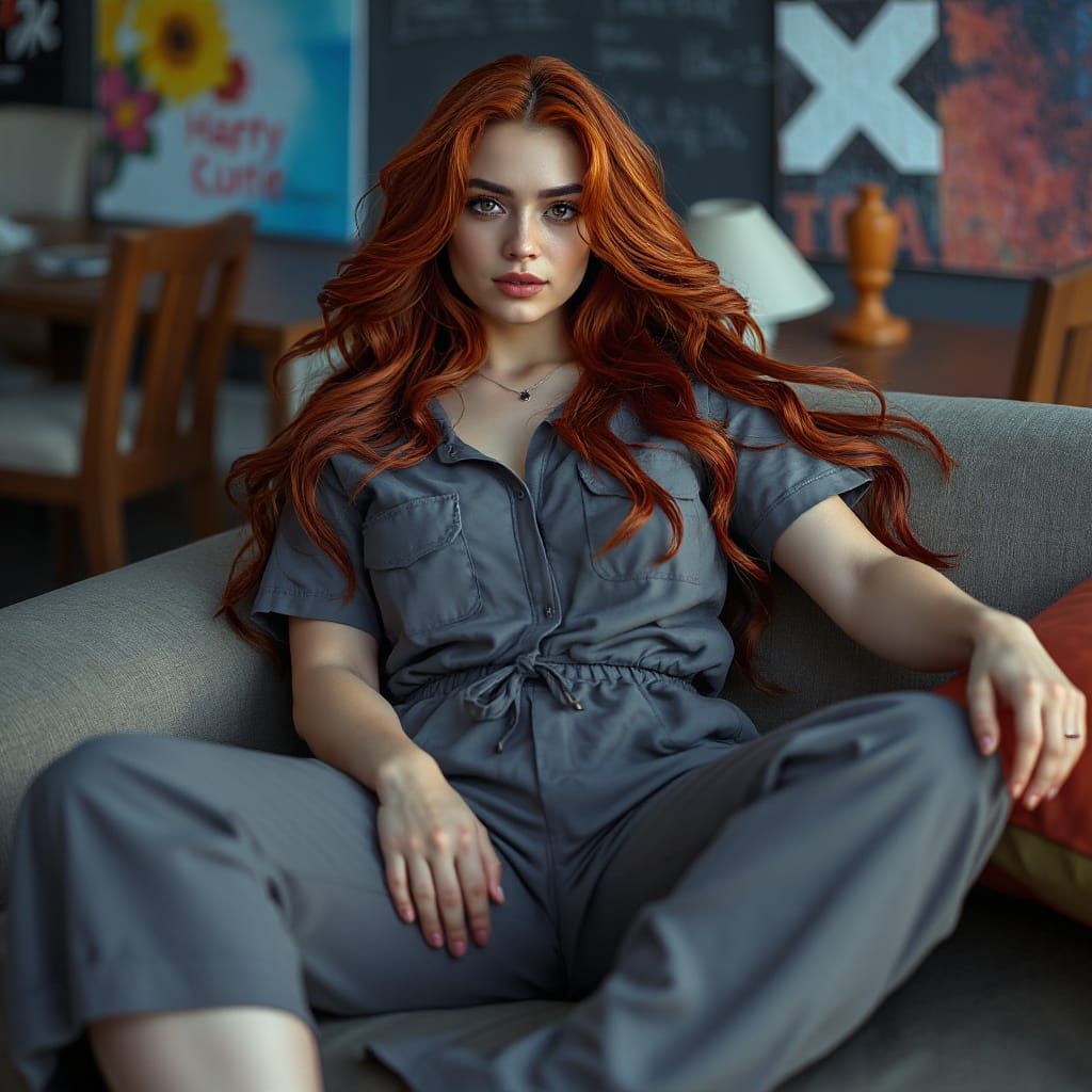 Vibrant Woman Lounging in Hyperrealistic Digital Painting