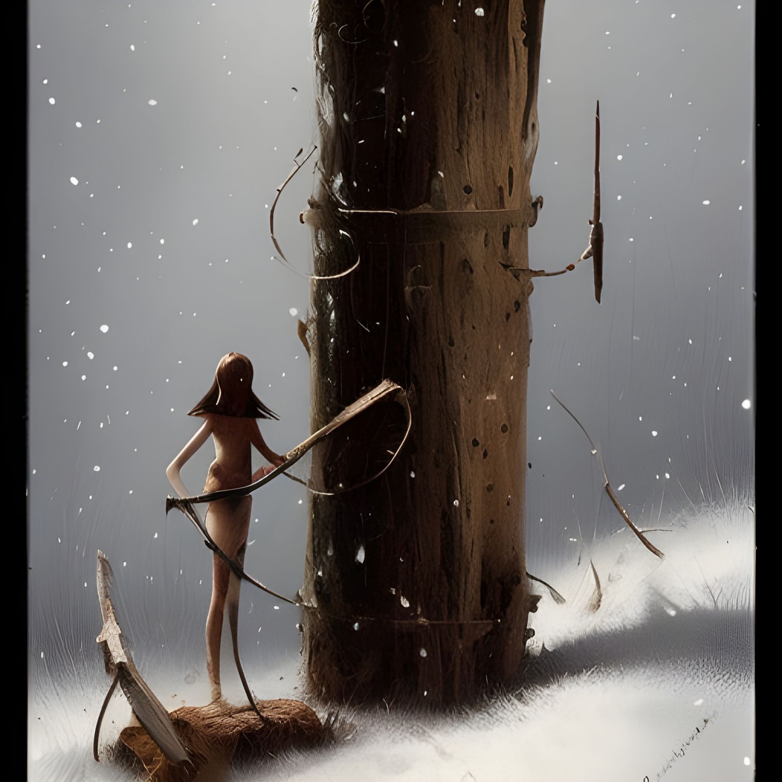 Sinister Bug on Snow-Covered Post in Fantasy Style