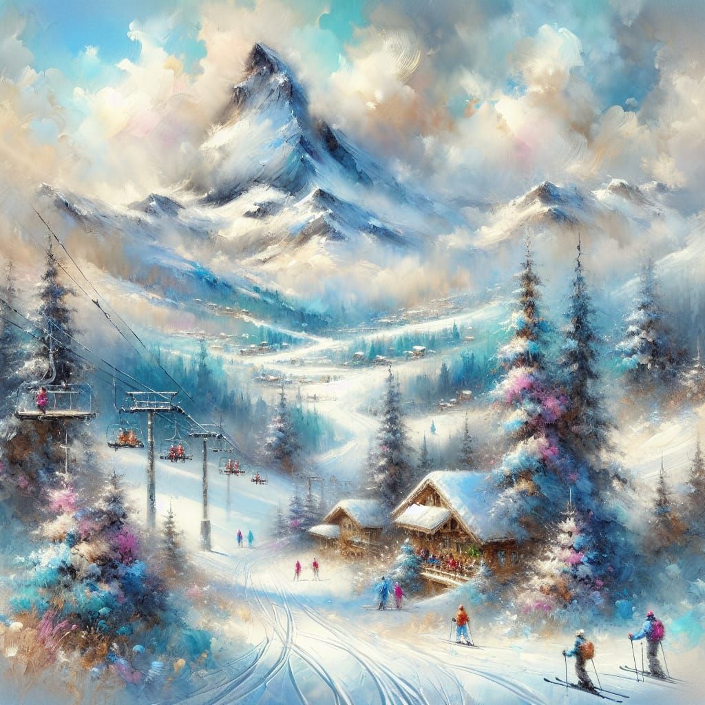 Winter Mountain Landscape in Impressionistic Pastel Style