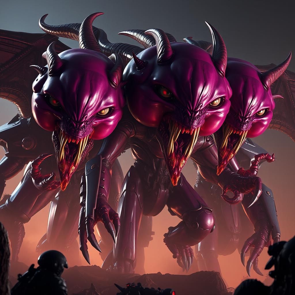 Plum Demon Creatures in Sci-Fi Setting: 3D Art