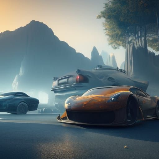 Detailed Matte Painting of Cars in Unreal Engine