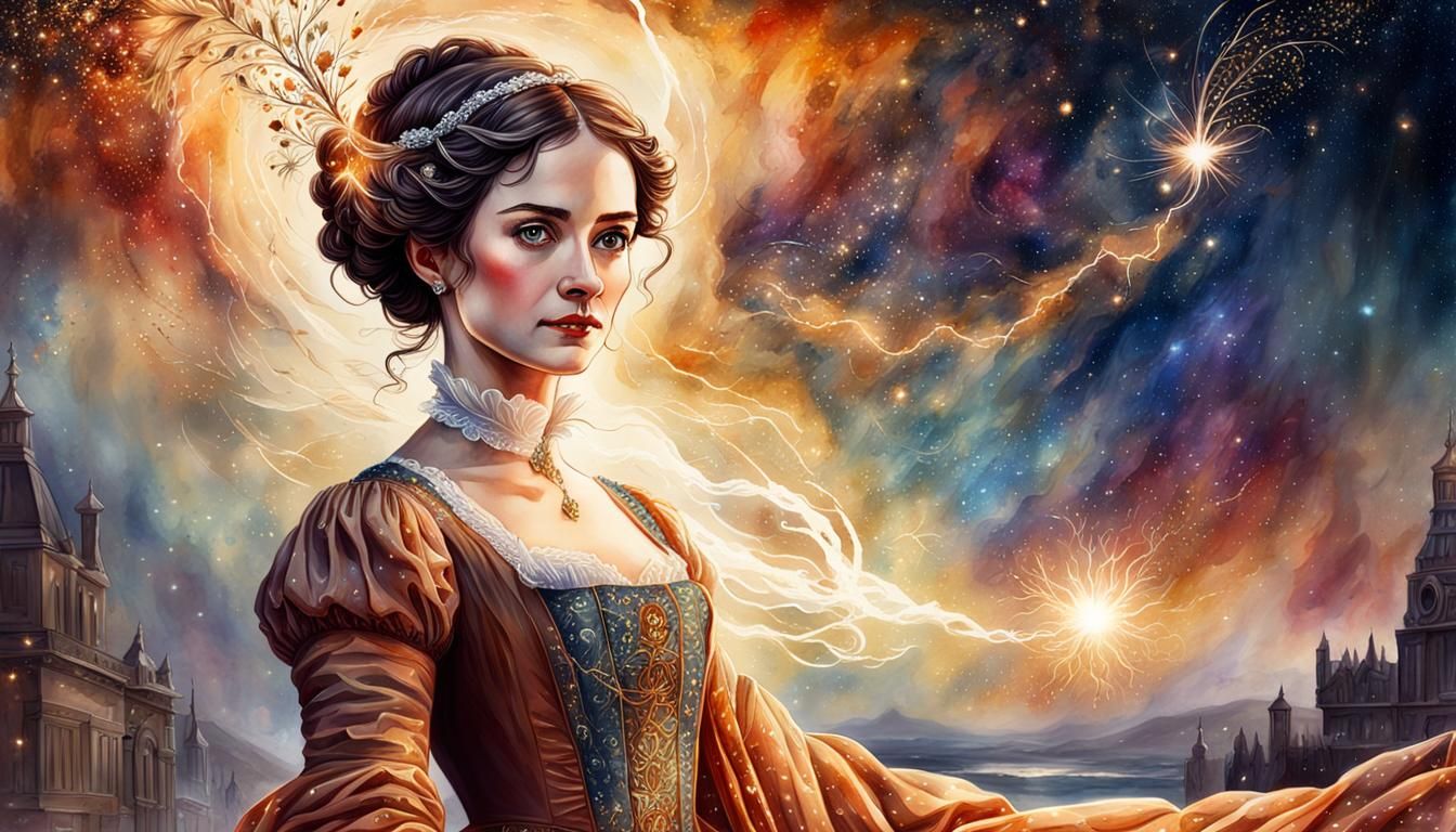 Jane Austen Portrait in Watercolor Fantasy Style