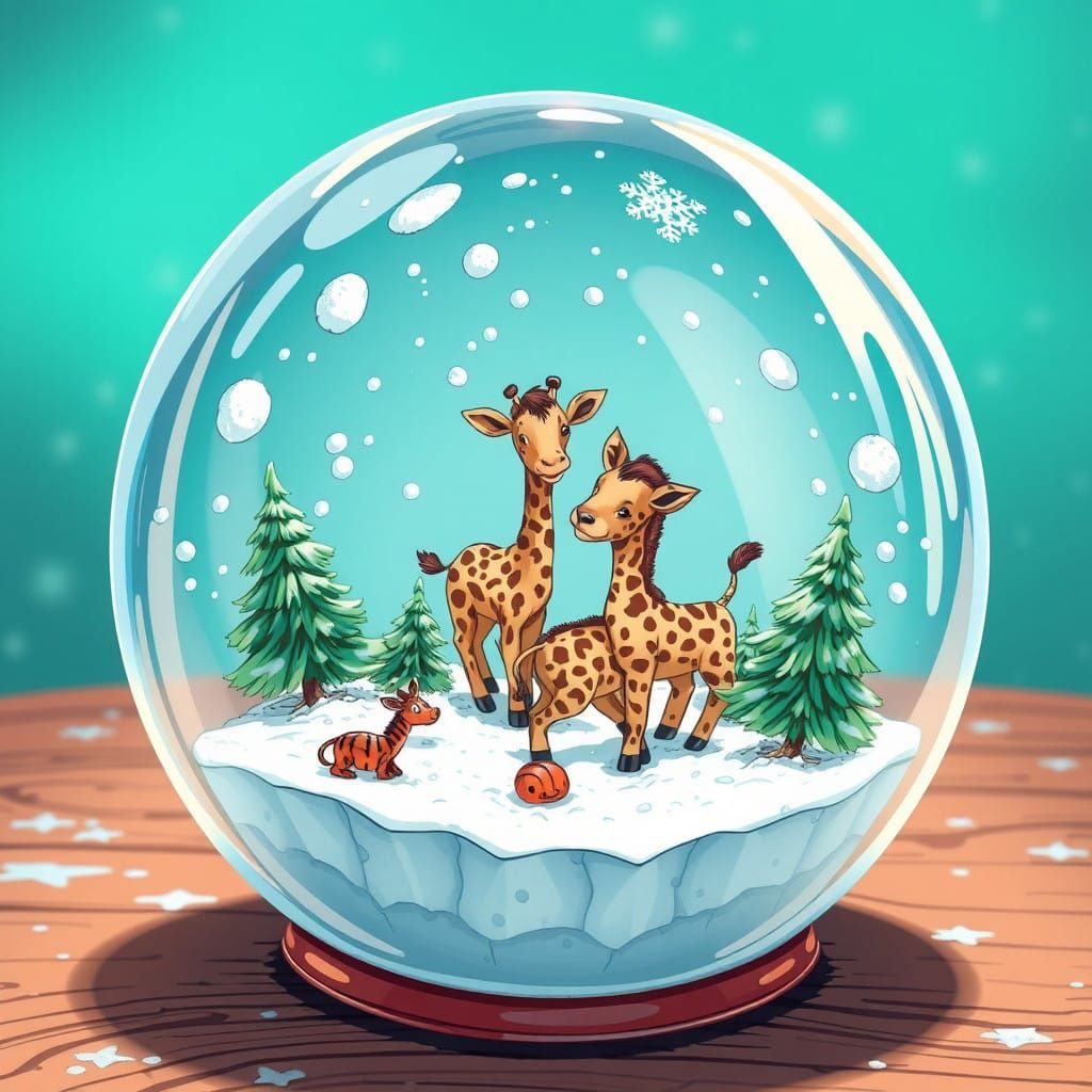 Winter Wonderland Snowglobe Scene with Baby Zoo Animals