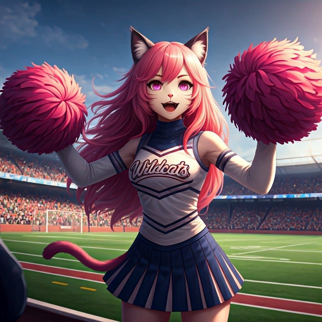 Anime Catgirl Cheerleader in Detailed Matte Painting Style