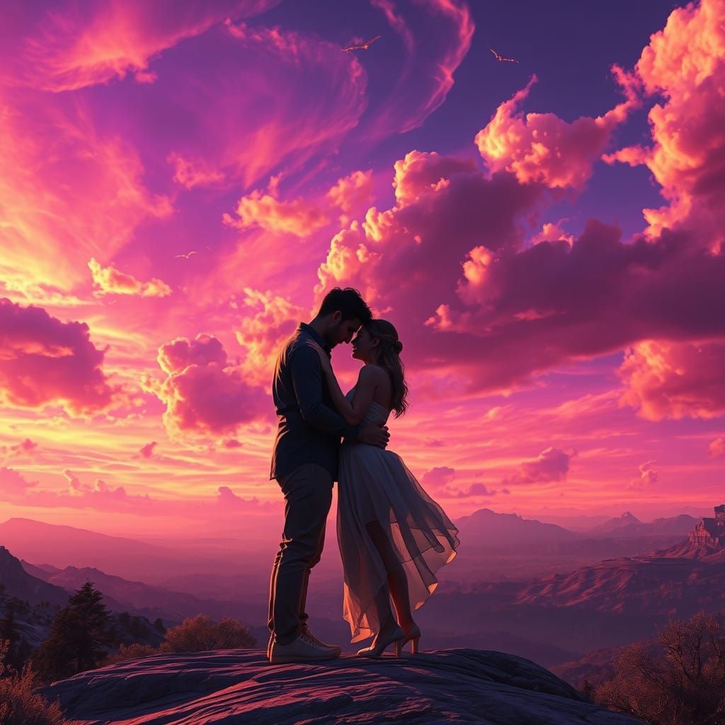 Whispers of Eternal Love in Vibrant, Electric Skies