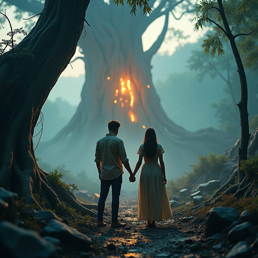 Ravaged Rainforest: Couple's Vision in a Ruined Landscape