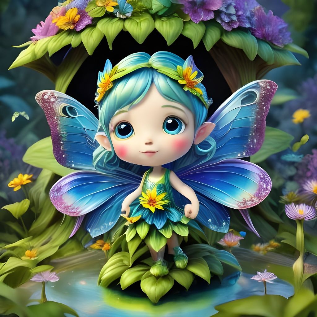 Fairies and Sprites in Abstract Garden with Butterflies