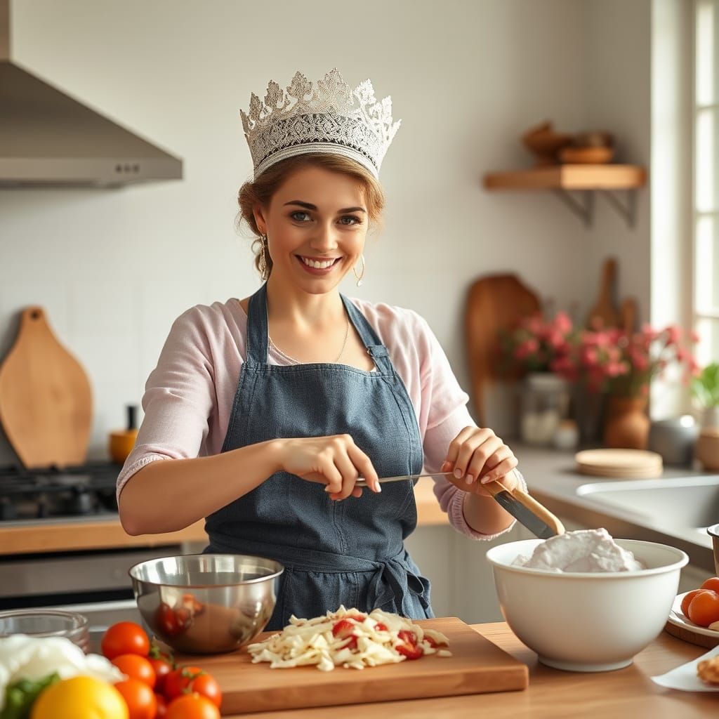 Elegant Queen Cooking Portrait