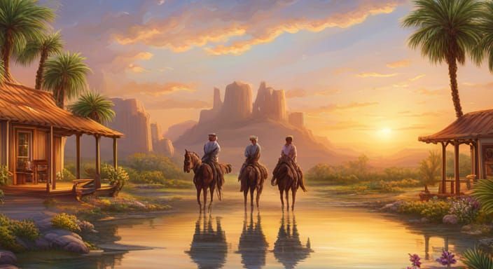 Cowboy and Cowgirl Discover Desert Oasis