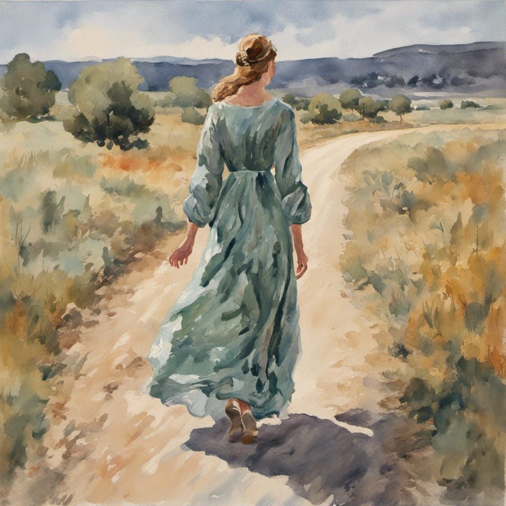 Woman in Ornate Dress: Impressionist Gouache Painting