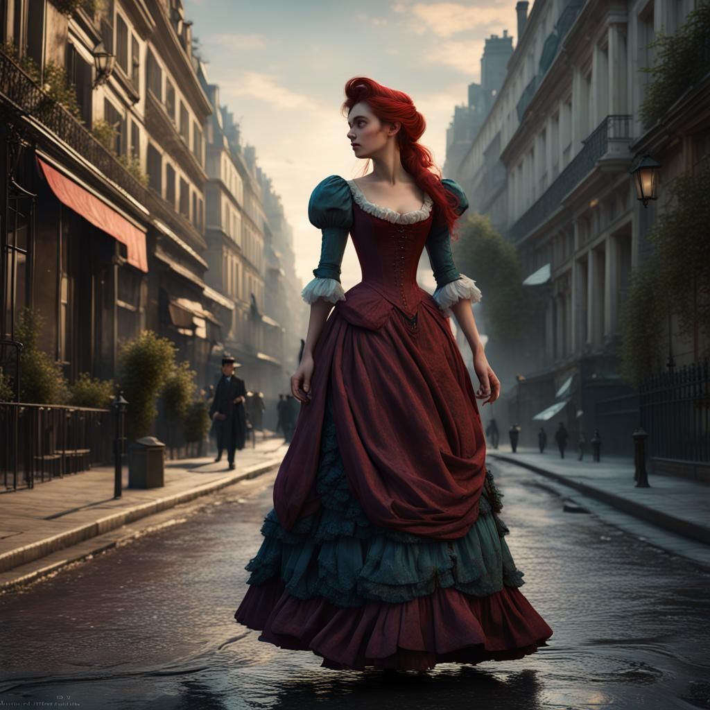 Princess Ariel in Victorian Dress, Paris Street Scene