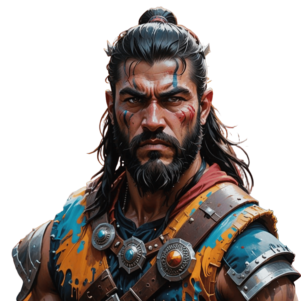 Vibrant Barbarian in Turbulent Oil Painting