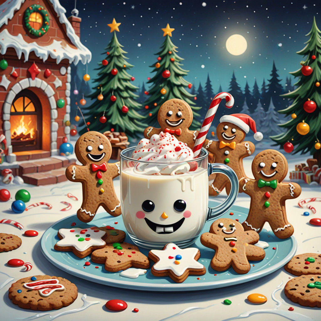 Surreal Holiday Chaos: A Menacing Milk and Cookies Scene