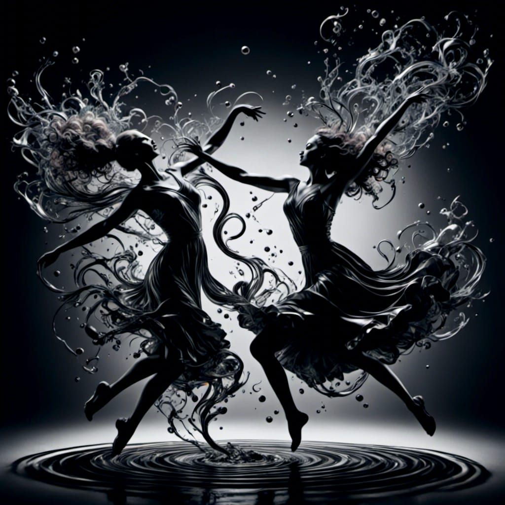 Swing Dancers in Dadaism Water-Ink Style